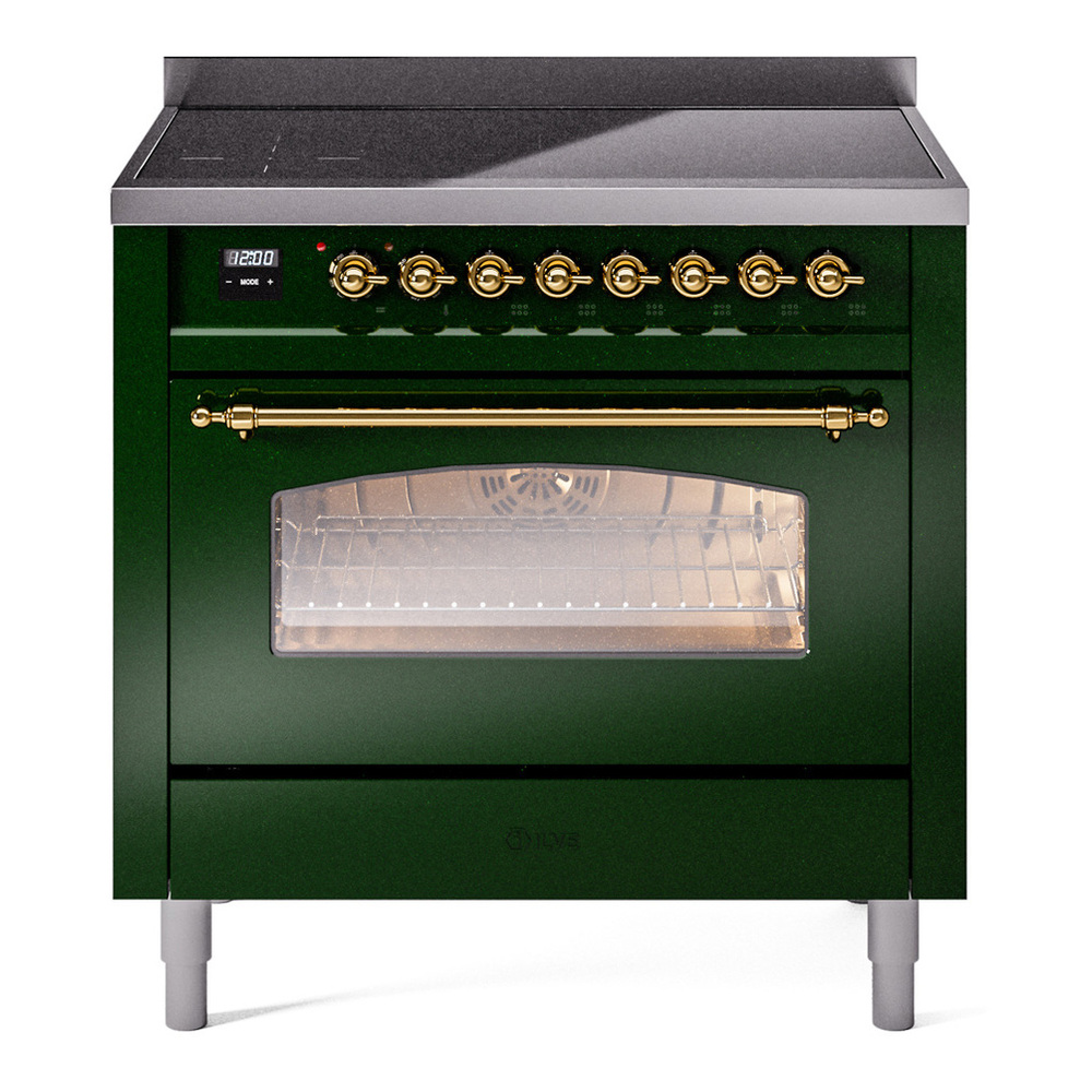 ILVE UPI366NMPEGG Nostalgie II 36 inch Induction Range with 6 Elements (Triple Glass Door, Emerald Green, Brass)