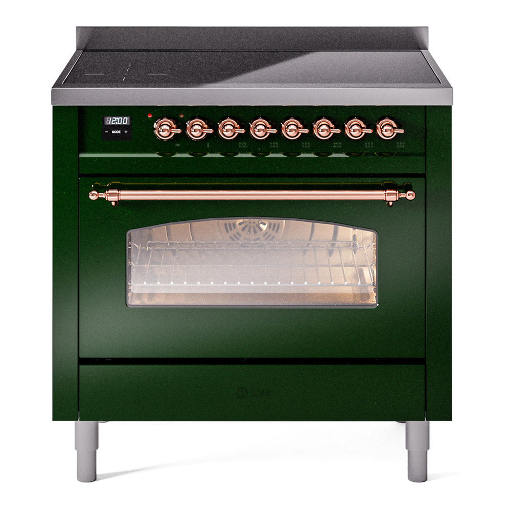 ILVE UPI366NMPEGP Nostalgie II 36 inch Induction Range with 6 Elements (Triple Glass Door, Emerald Green, Copper)