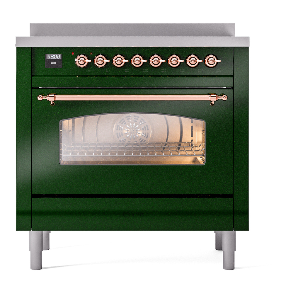 ILVE UPI366NMPEGP Nostalgie II 36 inch Induction Range with 6 Elements (Triple Glass Door, Emerald Green, Copper) 5 ILVE UPI366NMPEGP Nostalgie II 36" Induction Range, front view