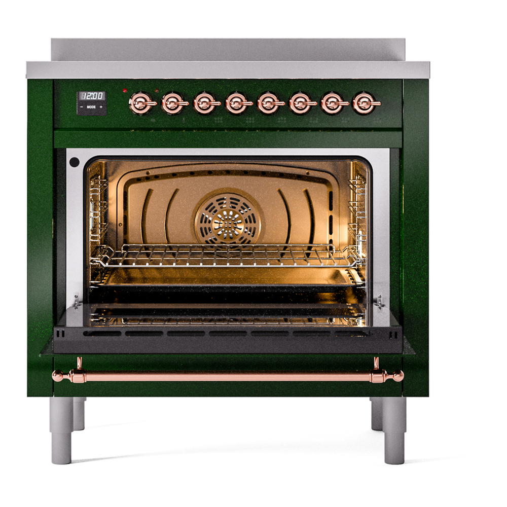 ILVE UPI366NMPEGP Nostalgie II 36 inch Induction Range with 6 Elements (Triple Glass Door, Emerald Green, Copper) 6 ILVE UPI366NMPEGP Nostalgie II 36" Induction Range, oven door opened
