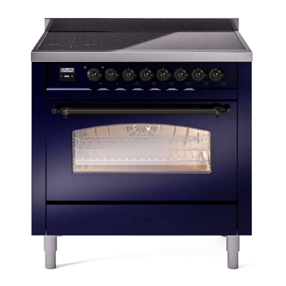ILVE UPI366NMPMBB Nostalgie II 36 inch Induction Range with 6 Elements (Triple Glass Door, Midnight Blue, Burnished)