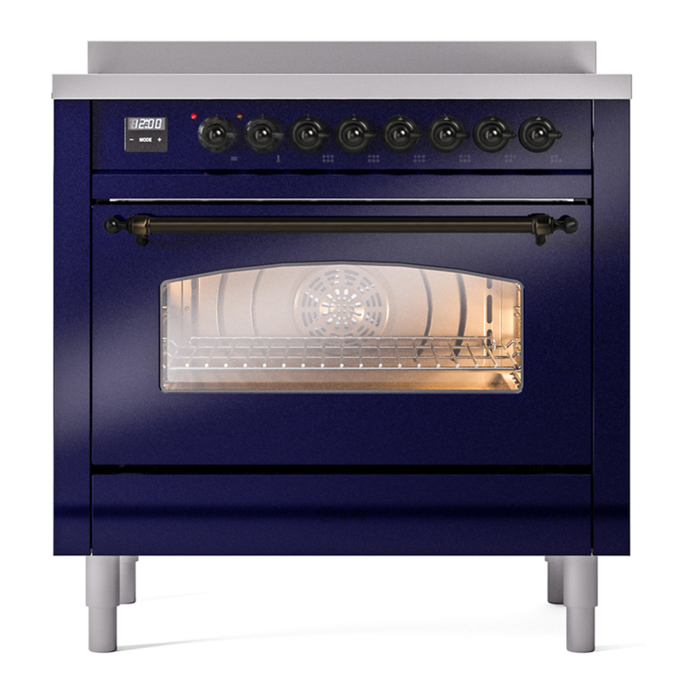 ILVE UPI366NMPMBB Nostalgie II 36 inch Induction Range with 6 Elements (Triple Glass Door, Midnight Blue, Burnished) 4 ILVE UPI366NMP front view