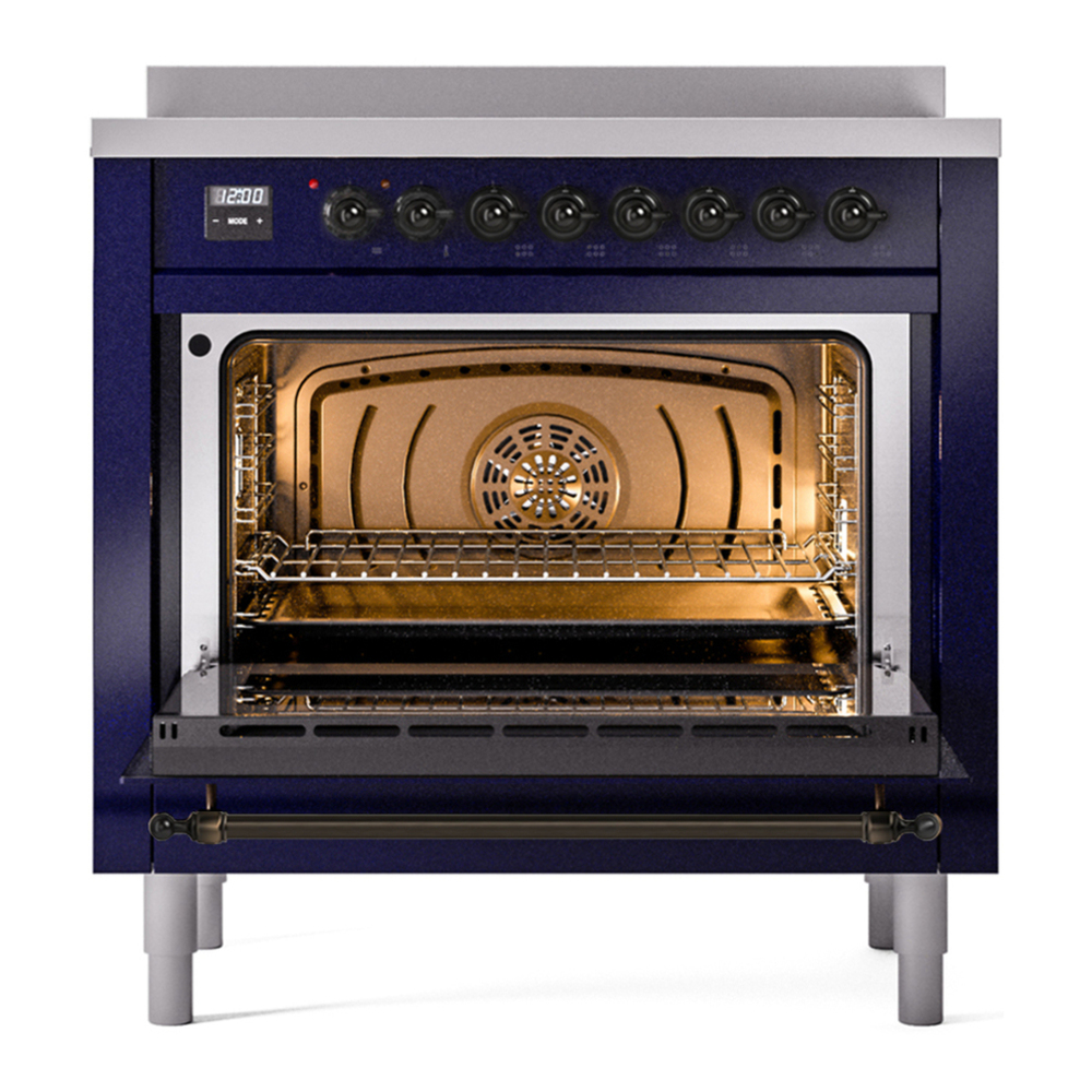 ILVE UPI366NMPMBB Nostalgie II 36 inch Induction Range with 6 Elements (Triple Glass Door, Midnight Blue, Burnished) 5 ILVE UPI366NMP oven door opened