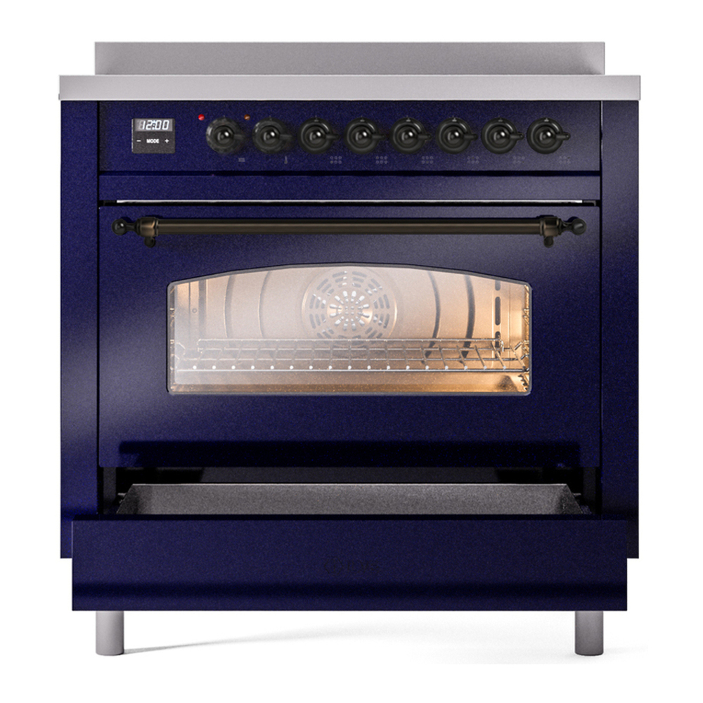 ILVE UPI366NMPMBB Nostalgie II 36 inch Induction Range with 6 Elements (Triple Glass Door, Midnight Blue, Burnished) 6 ILVE UPI366NMP drawer opened