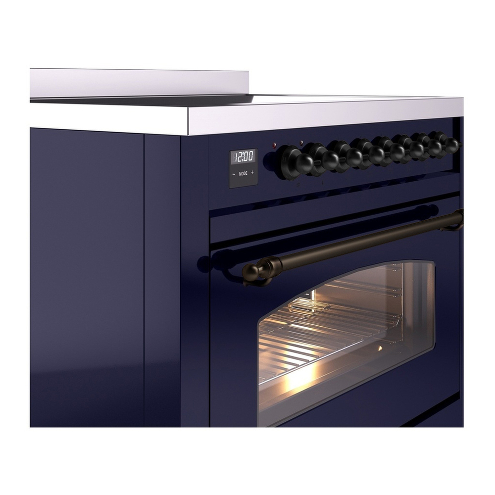 ILVE UPI366NMPMBB Nostalgie II 36 inch Induction Range with 6 Elements (Triple Glass Door, Midnight Blue, Burnished) 7 ILVE UPI366NMP close up