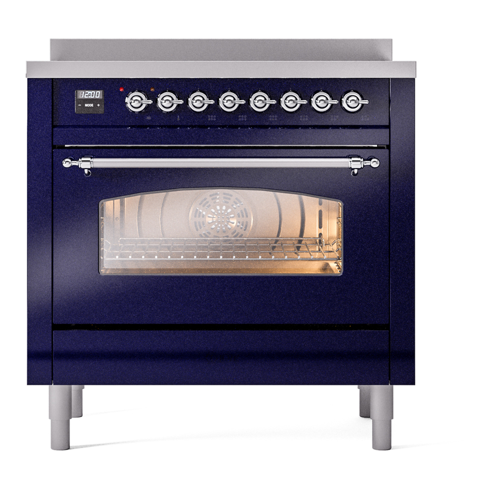ILVE UPI366NMPMBC Nostalgie II 36 inch Induction Range with 6 Elements (Triple Glass Door, Midnight Blue, Chrome) 5 ILVE UPI366NMPMBC Nostalgie II 36" Induction Range, front view