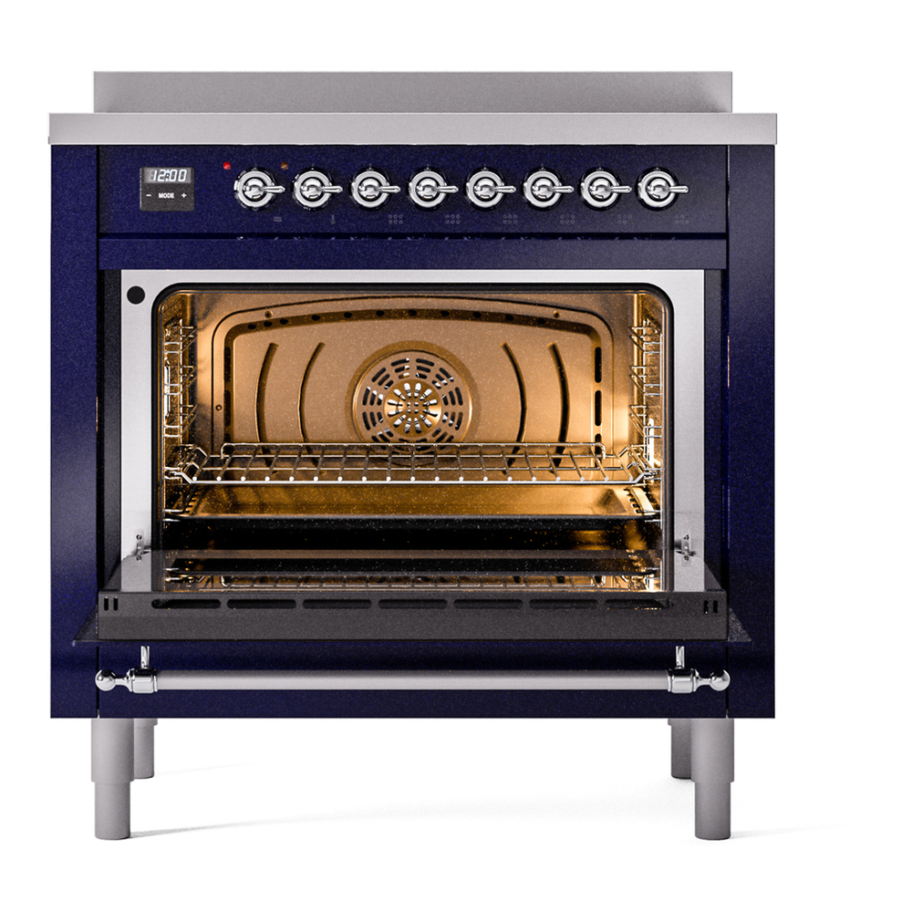 ILVE UPI366NMPMBC Nostalgie II 36 inch Induction Range with 6 Elements (Triple Glass Door, Midnight Blue, Chrome) 6 ILVE UPI366NMPMBC Nostalgie II 36" Induction Range, oven door opened