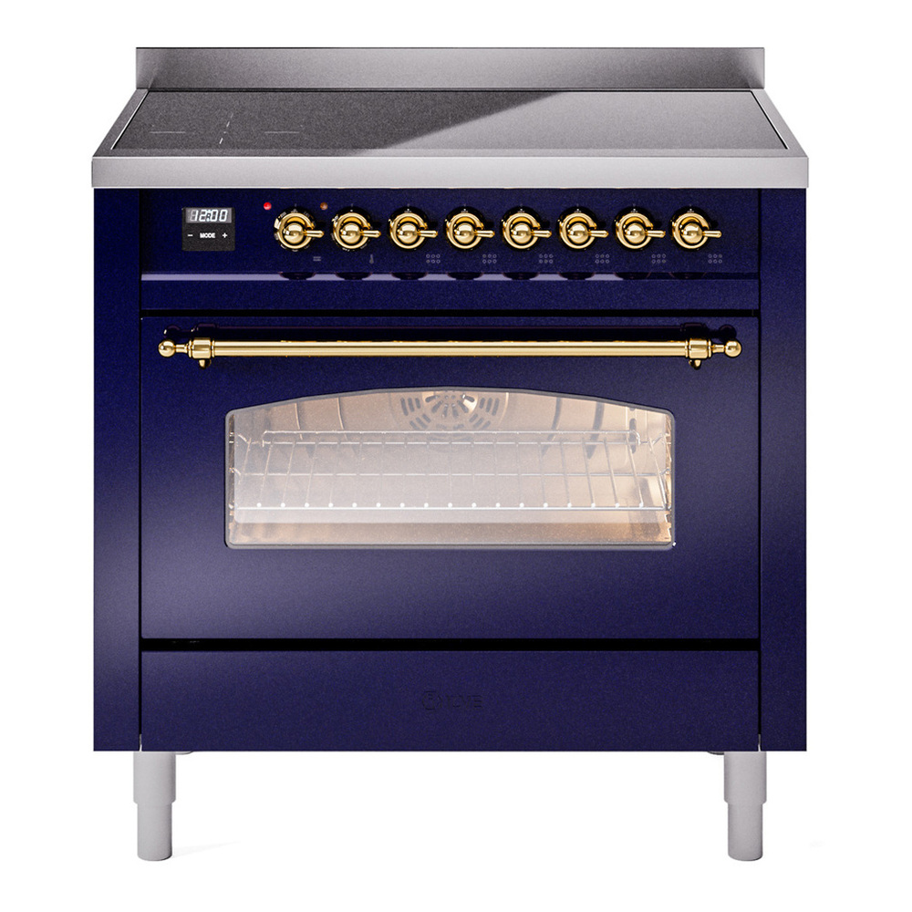 ILVE UPI366NMPMBG Nostalgie II 36 inch Induction Range with 6 Elements (Triple Glass Door, Midnight Blue, Brass)