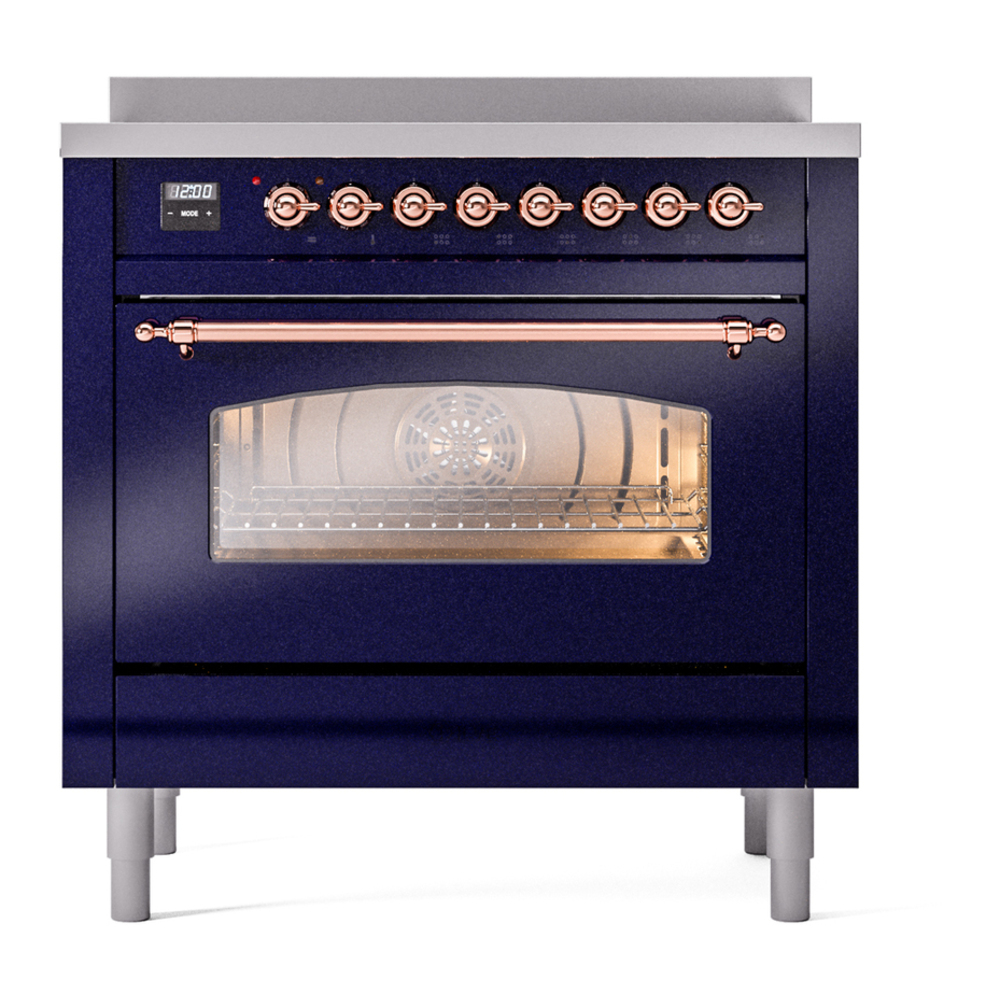 ILVE UPI366NMPMBP Nostalgie II 36 inch Induction Range with 6 Elements (Triple Glass Door, Midnight Blue, Copper) 5 ILVE UPI366NMPMBP Nostalgie II 36" Induction Range, front view