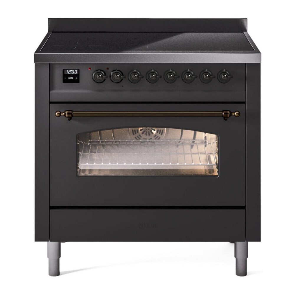 ILVE UPI366NMPMGB Nostalgie II 36 inch Induction Range with 6 Elements (Triple Glass Door, Graphite Matte, Burnished)