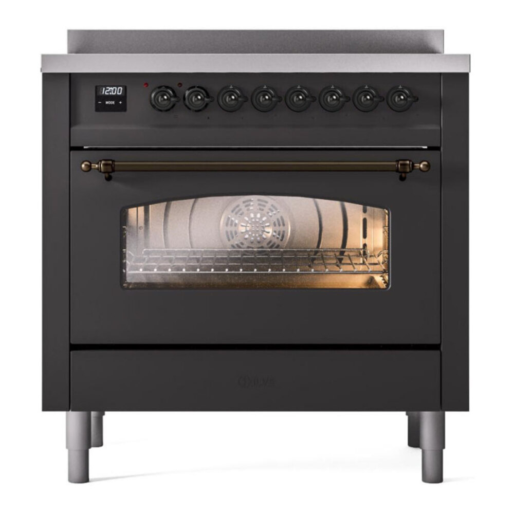 ILVE UPI366NMPMGB Nostalgie II 36 inch Induction Range with 6 Elements (Triple Glass Door, Graphite Matte, Burnished) 5 ILVE UPI366NMPMGB front view