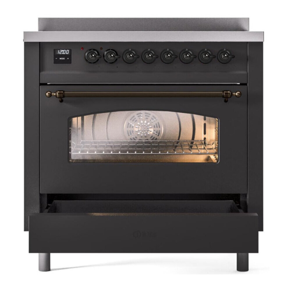 ILVE UPI366NMPMGB Nostalgie II 36 inch Induction Range with 6 Elements (Triple Glass Door, Graphite Matte, Burnished) 7 ILVE UPI366NMPMGB warming drawer
