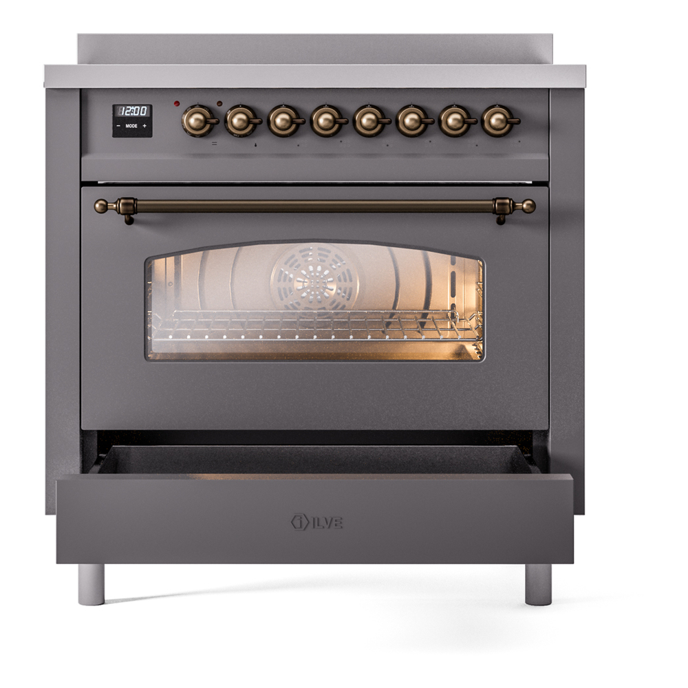 ILVE UPI366NMPMGB Nostalgie II 36" Induction Range, drawer opened