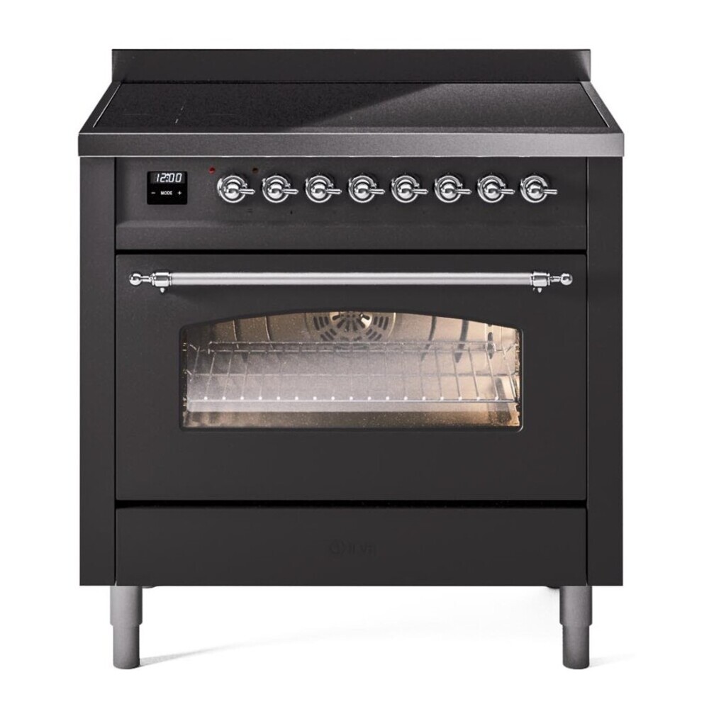 ILVE UPI366NMPMGC Nostalgie II 36 inch Induction Range with 6 Elements (Triple Glass Door, Graphite Matte, Chrome)