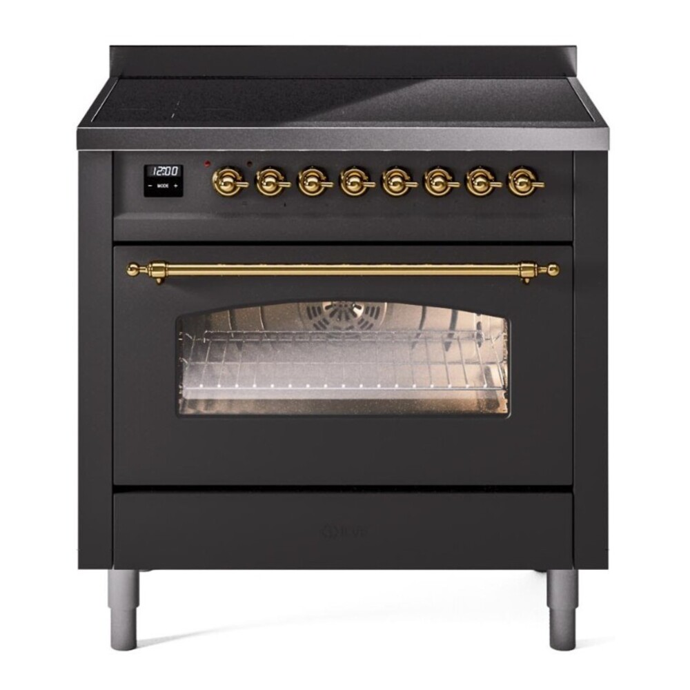 ILVE UPI366NMPMGG Nostalgie II 36 inch Induction Range with 6 Elements (Triple Glass Door, Graphite Matte, Brass) 1 UPI366NMPMGG