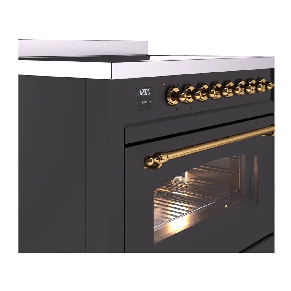 ILVE UPI366NMPMGG Nostalgie II 36 inch Induction Range with 6 Elements (Triple Glass Door, Graphite Matte, Brass) 8 ILVE UPI366NMPMGG close up details