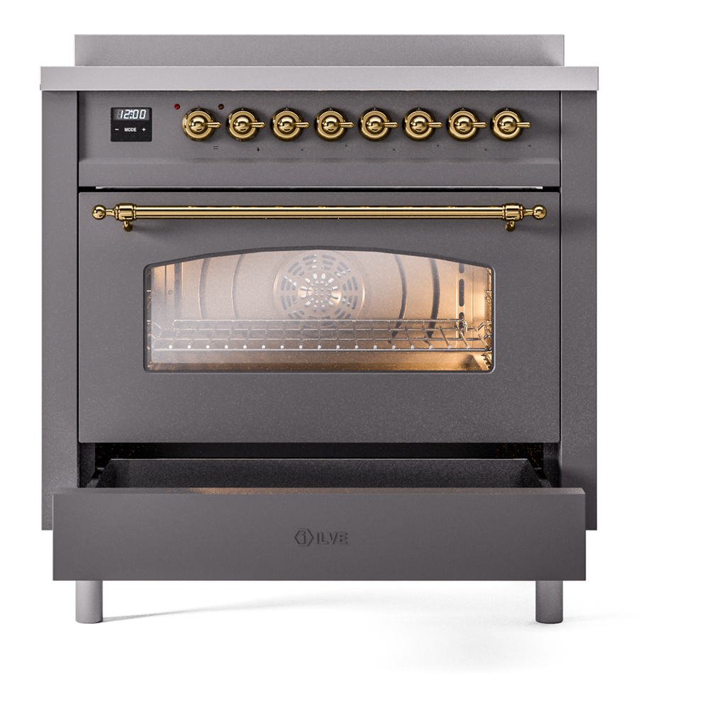 ILVE UPI366NMPMGG Nostalgie II 36" Induction Range, drawer opened