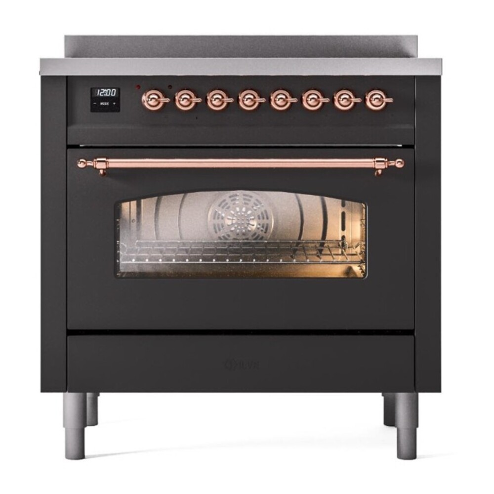 ILVE UPI366NMPMGP Nostalgie II 36 inch Induction Range with 6 Elements (Triple Glass Door, Graphite Matte, Copper) 5 ILVE UPI366NMPMGP front view