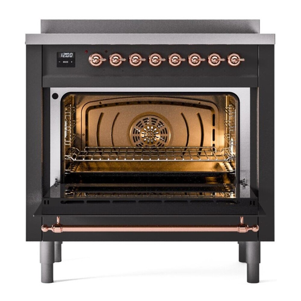 ILVE UPI366NMPMGP Nostalgie II 36 inch Induction Range with 6 Elements (Triple Glass Door, Graphite Matte, Copper) 6 ILVE UPI366NMPMGP door opened