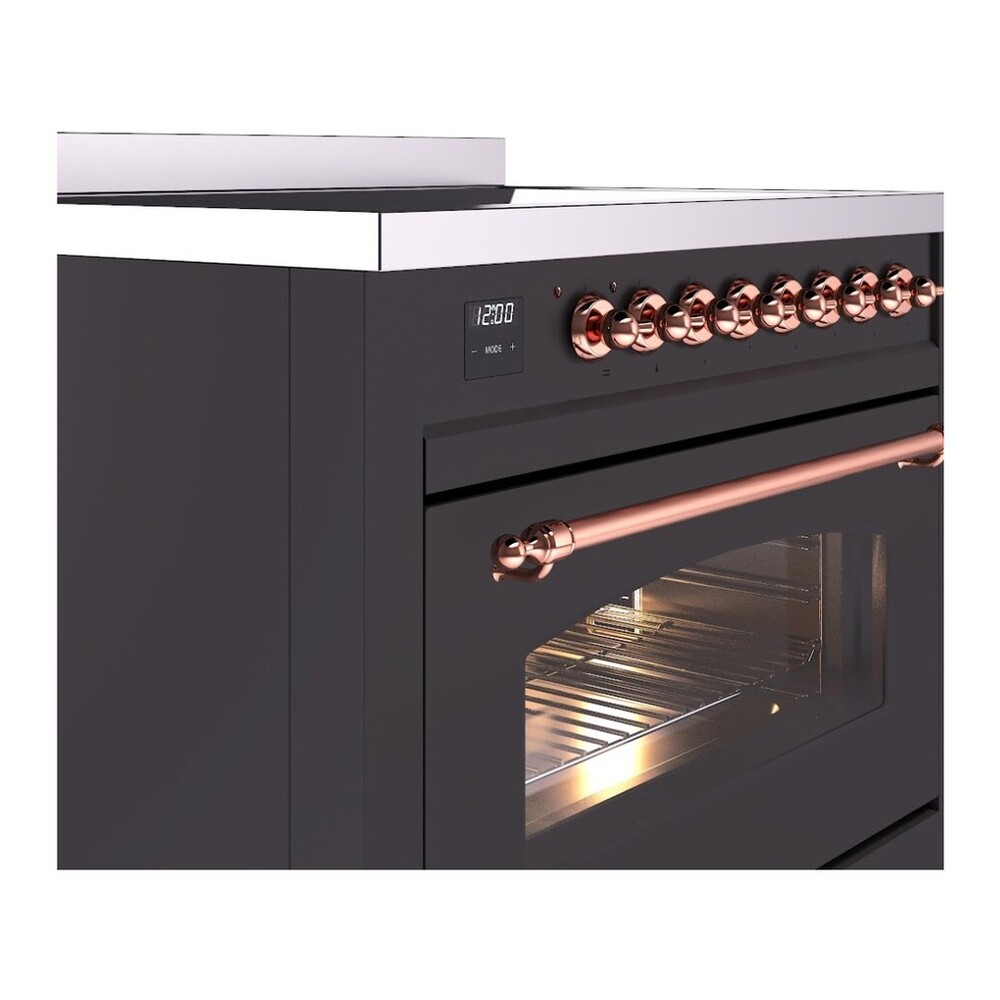 ILVE UPI366NMPMGP Nostalgie II 36 inch Induction Range with 6 Elements (Triple Glass Door, Graphite Matte, Copper) 8 ILVE UPI366NMPMGP close up details