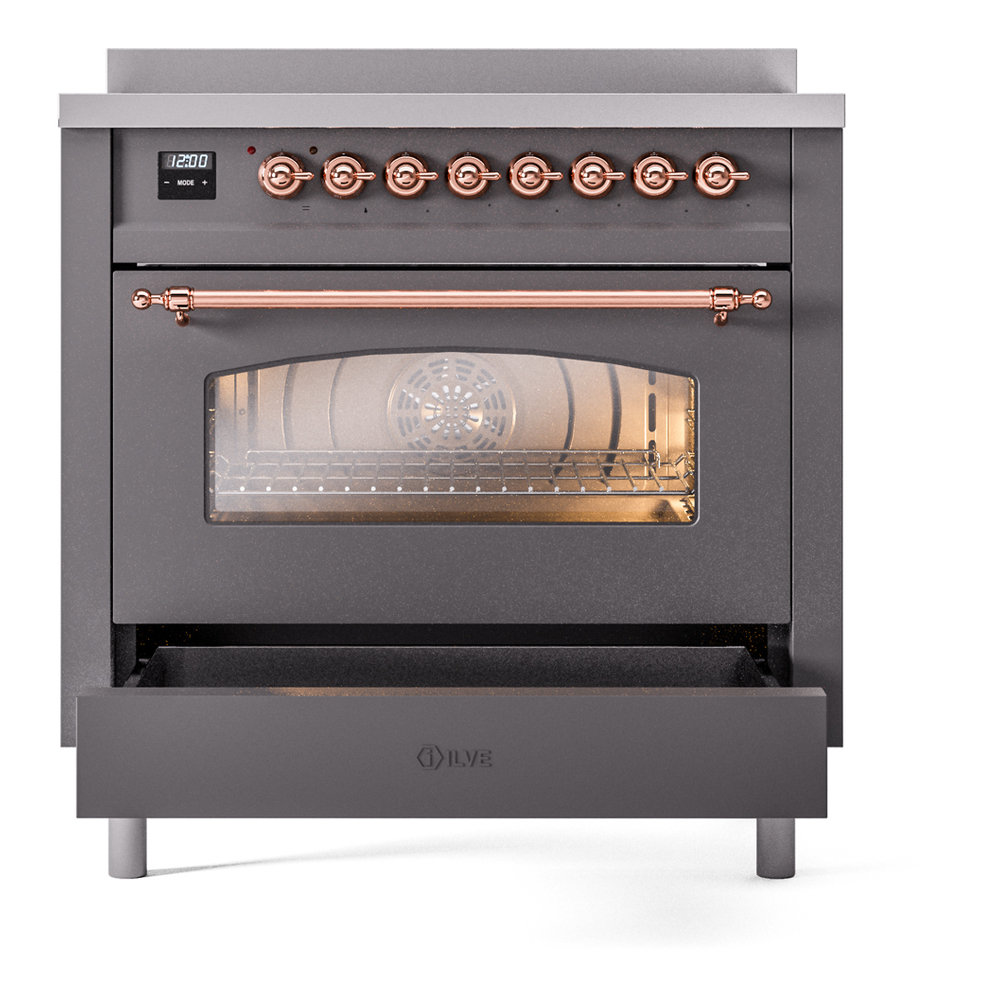 ILVE UPI366NMPMGP Nostalgie II 36" Induction Range, drawer opened