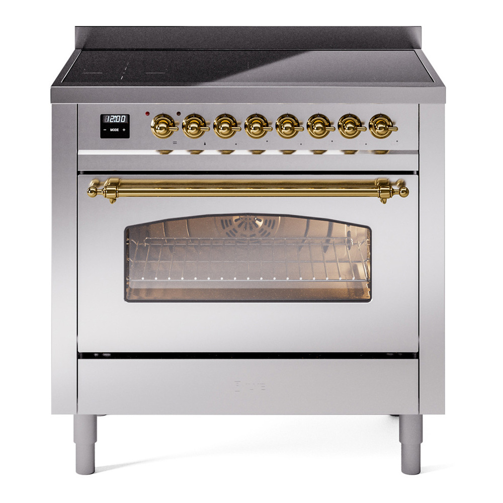 ILVE UPI366NMPSSG Nostalgie II 36 inch Induction Range with 6 Elements (Triple Glass Door, Stainless Steel, Brass) 1 UPI366NMPSSG