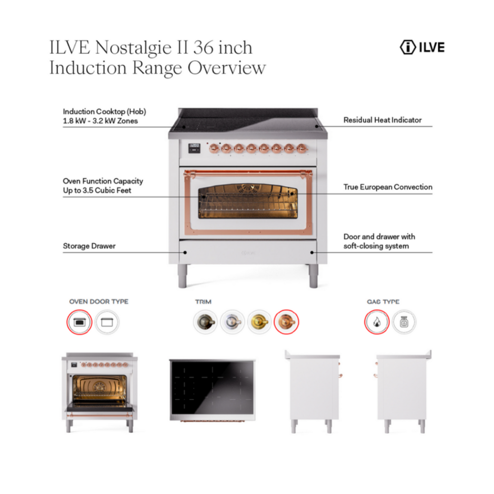 ILVE UPI366NMP Nostalgie II 36 inch Induction Range with 6 Elements