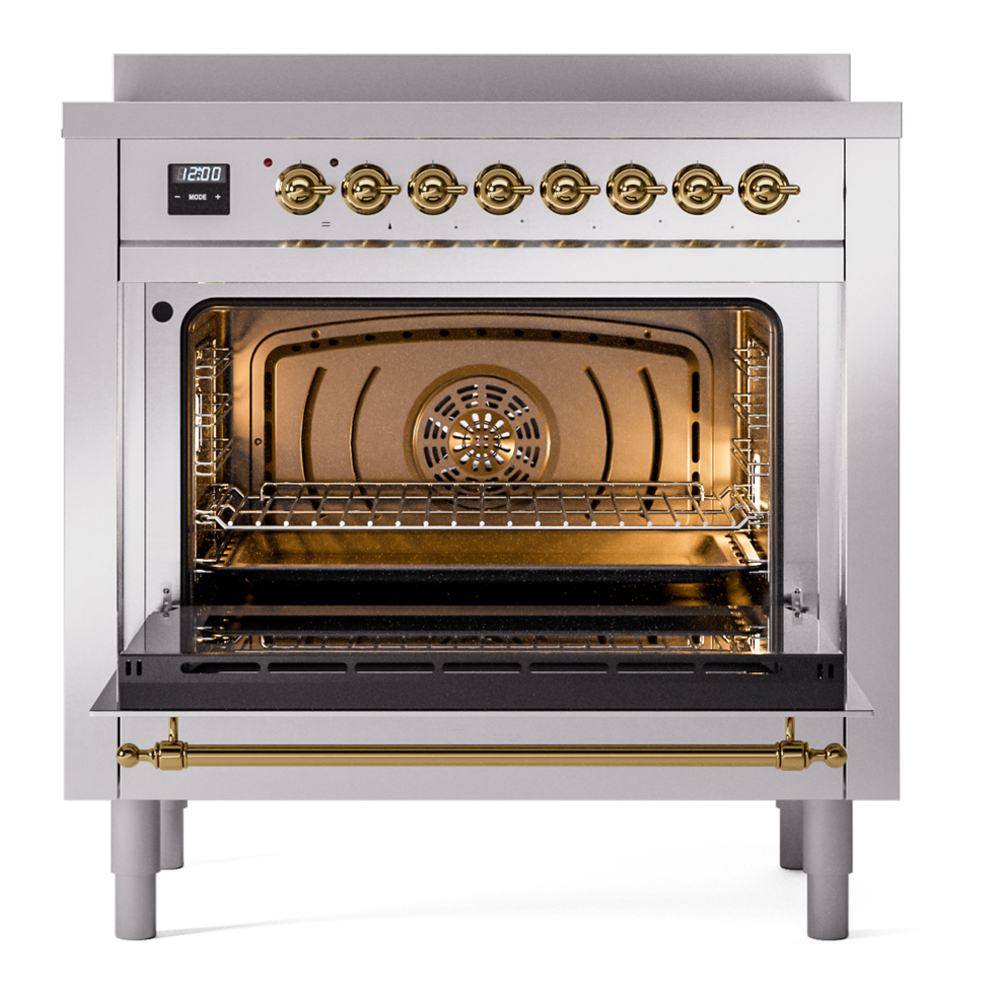 ILVE UPI366NMPSSG Nostalgie II 36 inch Induction Range with 6 Elements (Triple Glass Door, Stainless Steel, Brass) 7 ILVE UPI366NMPSSG Nostalgie II 36" Induction Range, oven door opened