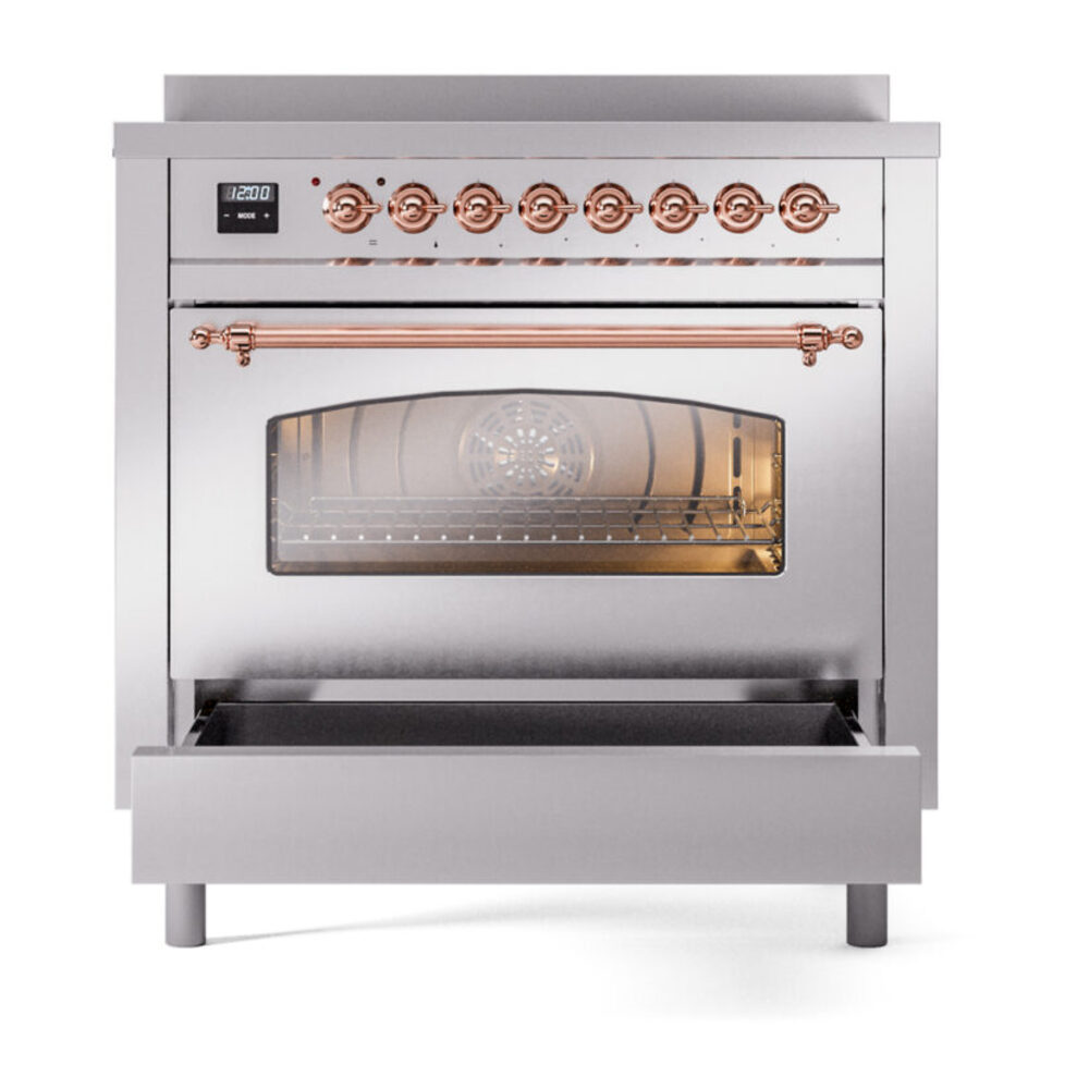 ILVE UPI366NMPSSP Nostalgie II 36" Induction Range, drawer opened