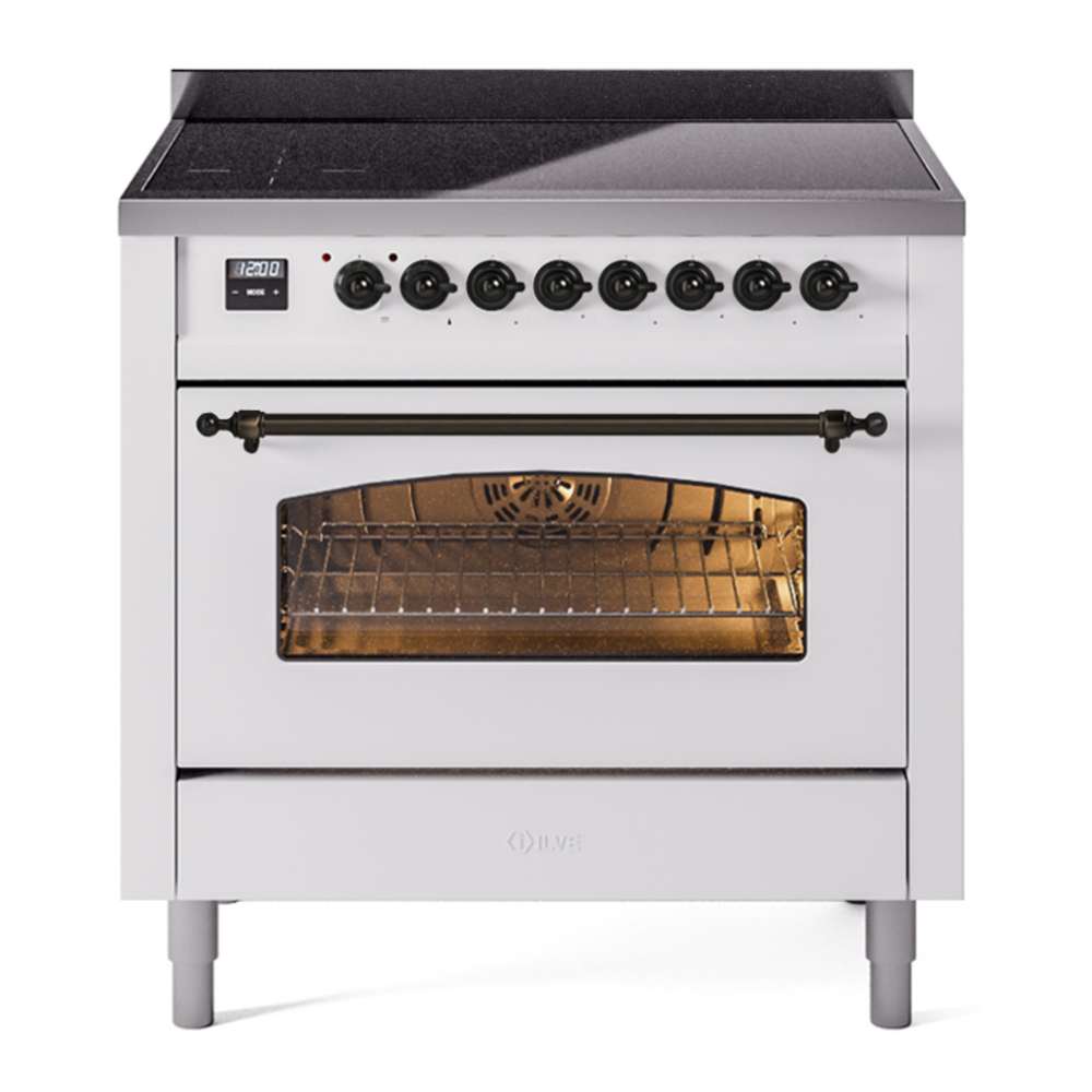 ILVE UPI366NMPWHB Nostalgie II 36 inch Induction Range with 6 Elements (Triple Glass Door, White, Burnished)