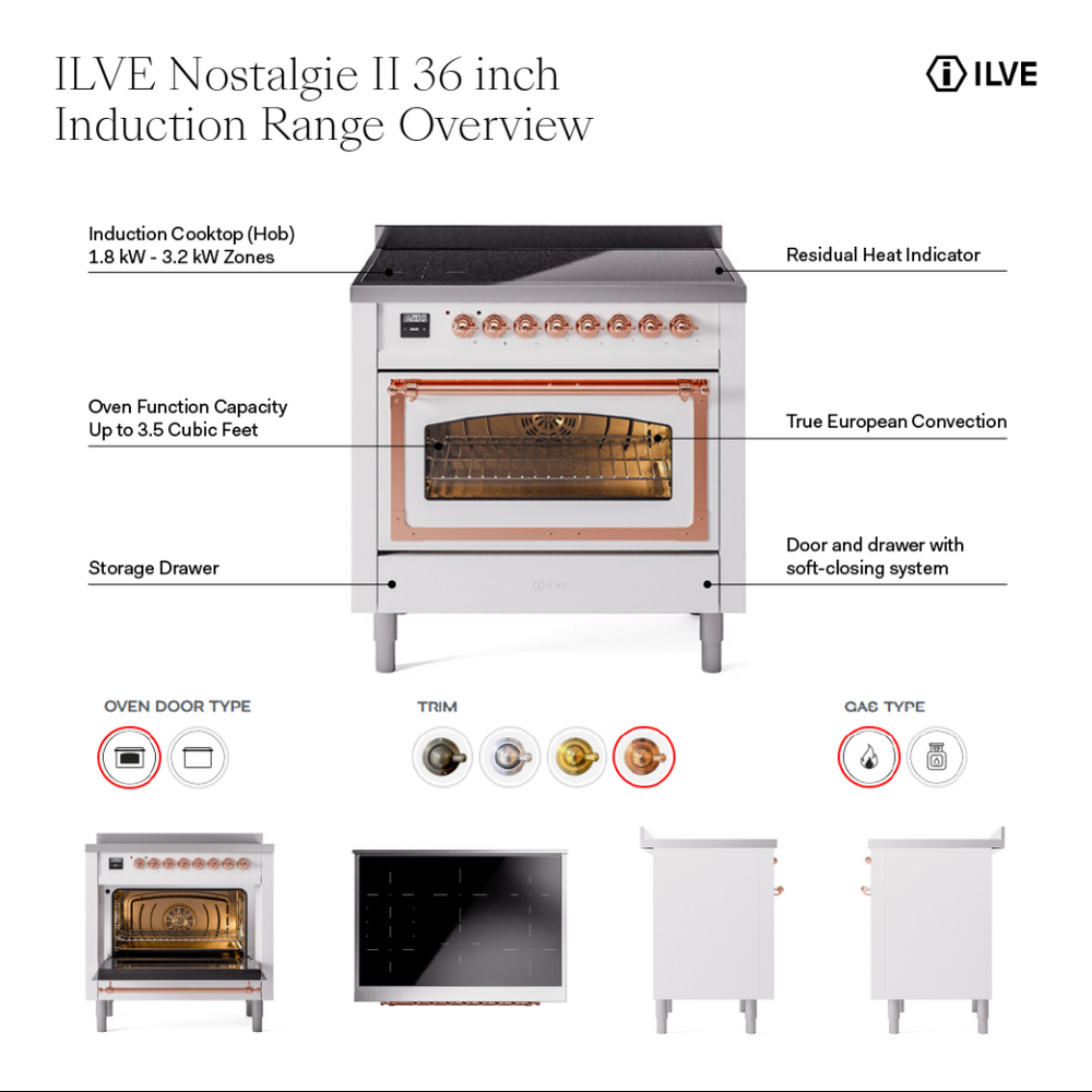 ILVE UPI366NMP Nostalgie II 36 inch Induction Range with 6 Elements