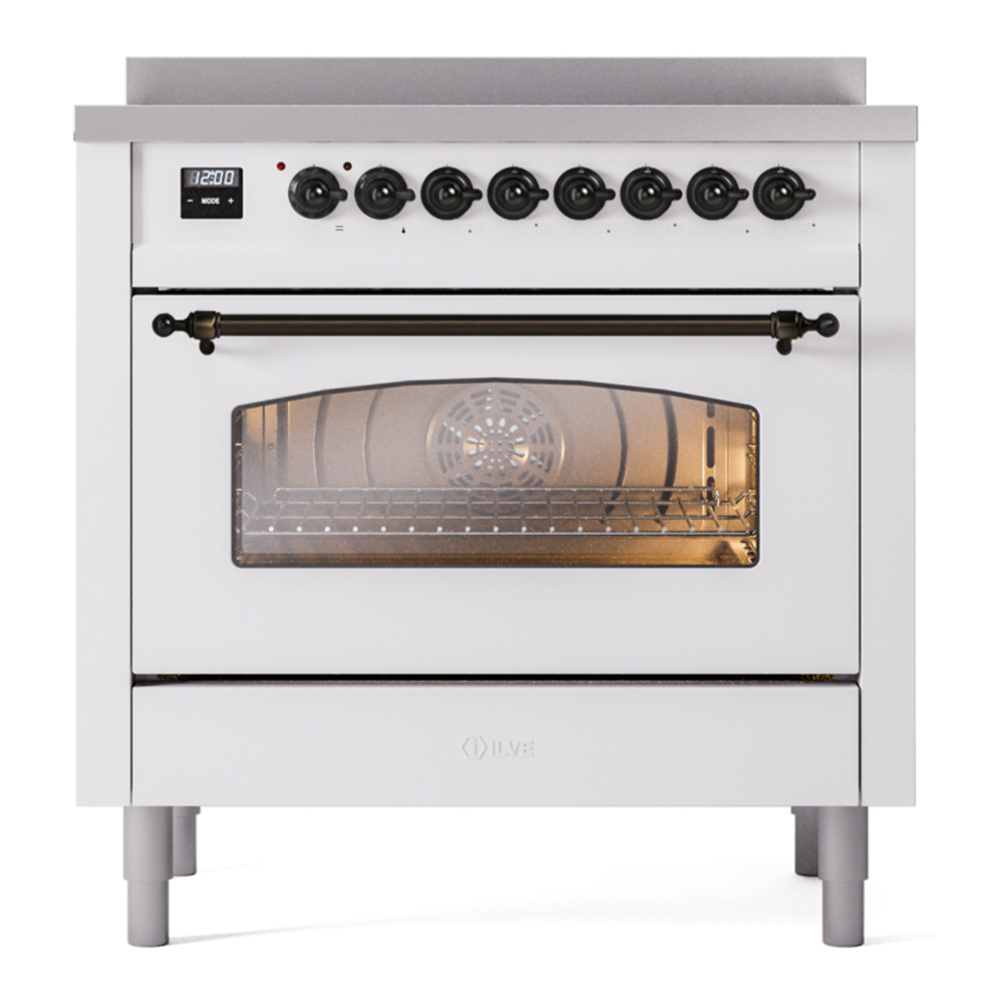 ILVE UPI366NMPWHB Nostalgie II 36 inch Induction Range with 6 Elements (Triple Glass Door, White, Burnished) 5 ILVE UPI366NMP front view