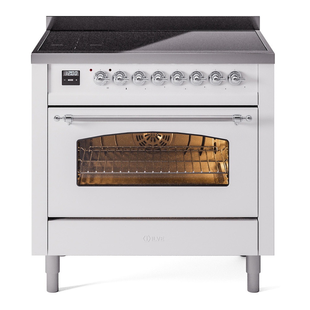 ILVE UPI366NMPWHC Nostalgie II 36 inch Induction Range with 6 Elements (Triple Glass Door, White, Chrome)