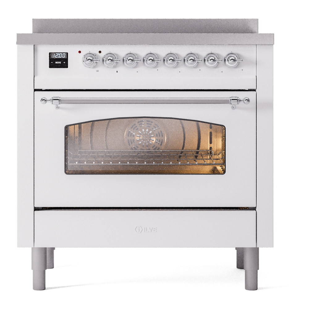 ILVE UPI366NMPWHC Nostalgie II 36 inch Induction Range with 6 Elements (Triple Glass Door, White, Chrome) 5 ILVE UPI366NMPWHC Nostalgie II 36" Induction Range, front view