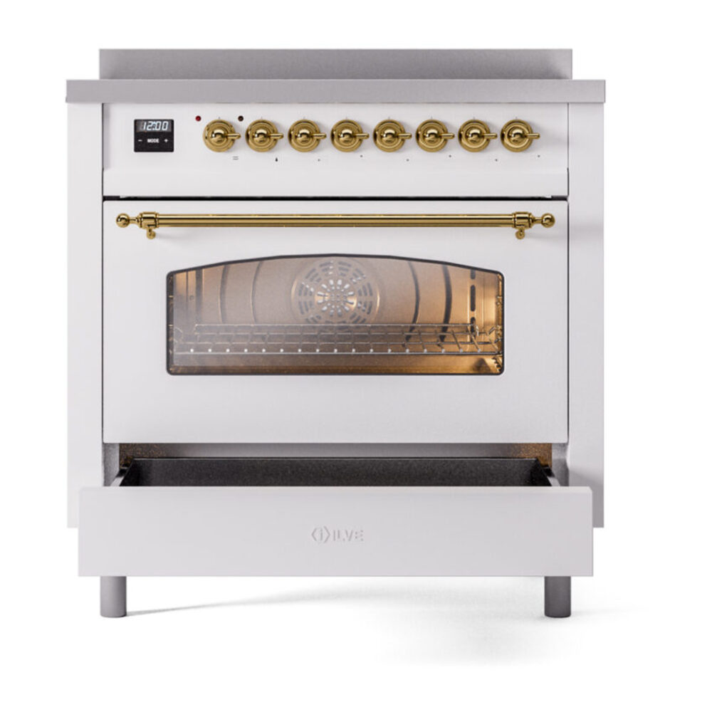 ILVE UPI366NMPWHG Nostalgie II 36" Induction Range, drawer opened