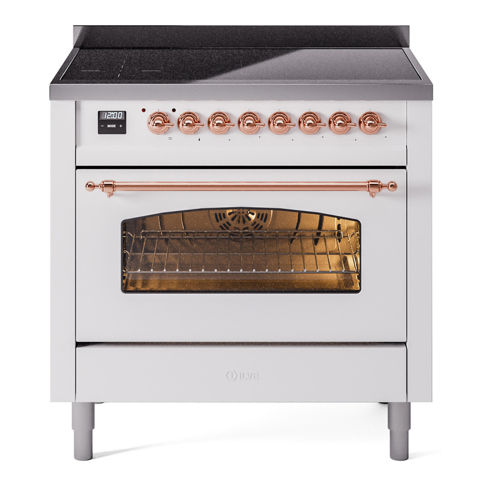 ILVE UPI366NMPWHP Nostalgie II 36 inch Induction Range with 6 Elements (Triple Glass Door, White, Copper) 1 UPI366NMPWHP