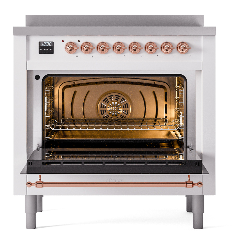 ILVE UPI366NMPWHP Nostalgie II 36 inch Induction Range with 6 Elements (Triple Glass Door, White, Copper) 6 ILVE UPI366NMPWHP Nostalgie II 36" Induction Range, oven door opened
