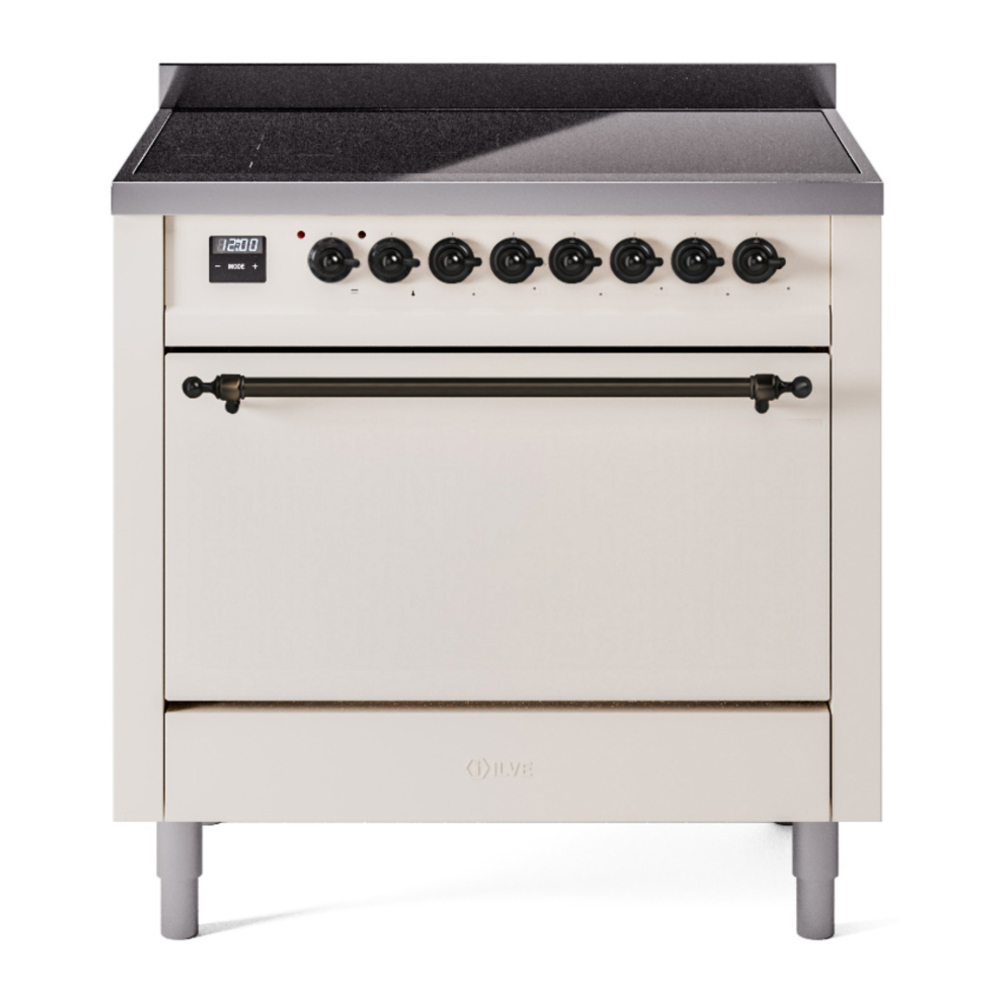 ILVE UPI366QNMPAWB Nostalgie II 36 inch Induction Range with 6 Elements (Solid Door, Antique White, Burnished) 1 UPI366QNMPAWB