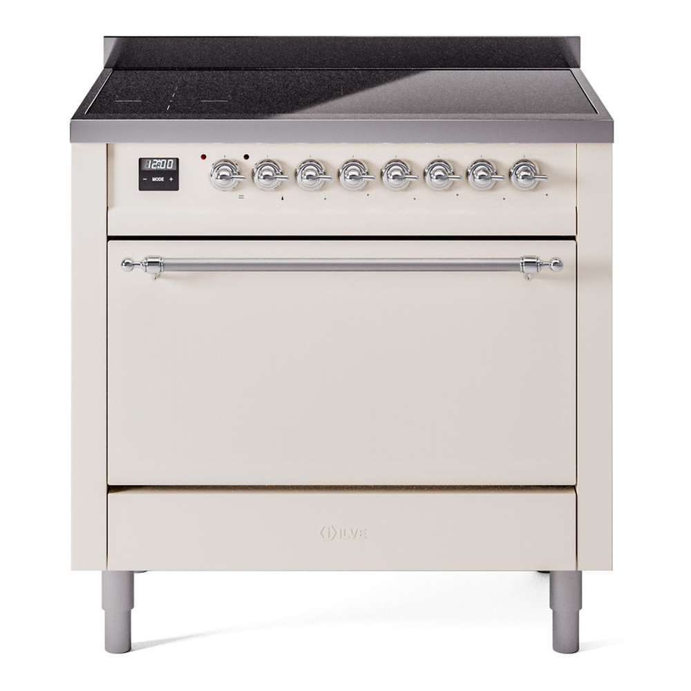 ILVE UPI366QNMPAWC Nostalgie II 36 inch Induction Range with 6 Elements (Solid Door, Antique White, Chrome)
