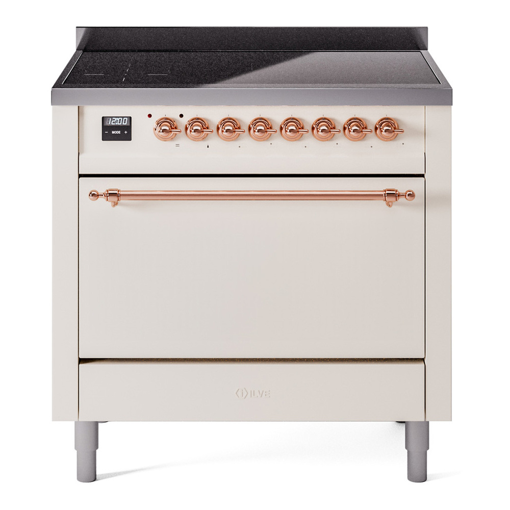 ILVE UPI366QNMPAWP Nostalgie II 36 inch Induction Range with 6 Elements (Solid Door, Antique White, Copper)
