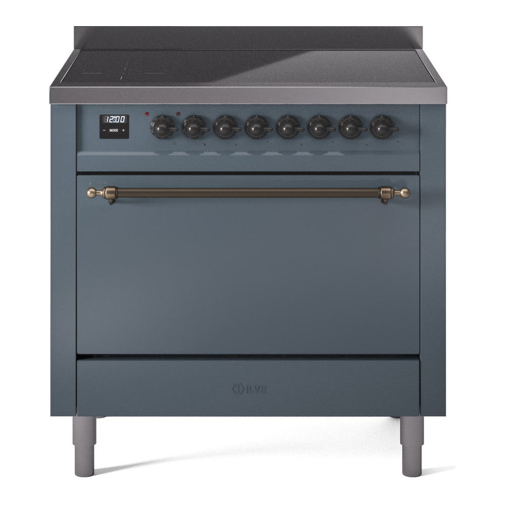 ILVE UPI366QNMPBGB Nostalgie II 36 inch Induction Range with 6 Elements (Solid Door, Blue Grey, Burnished)