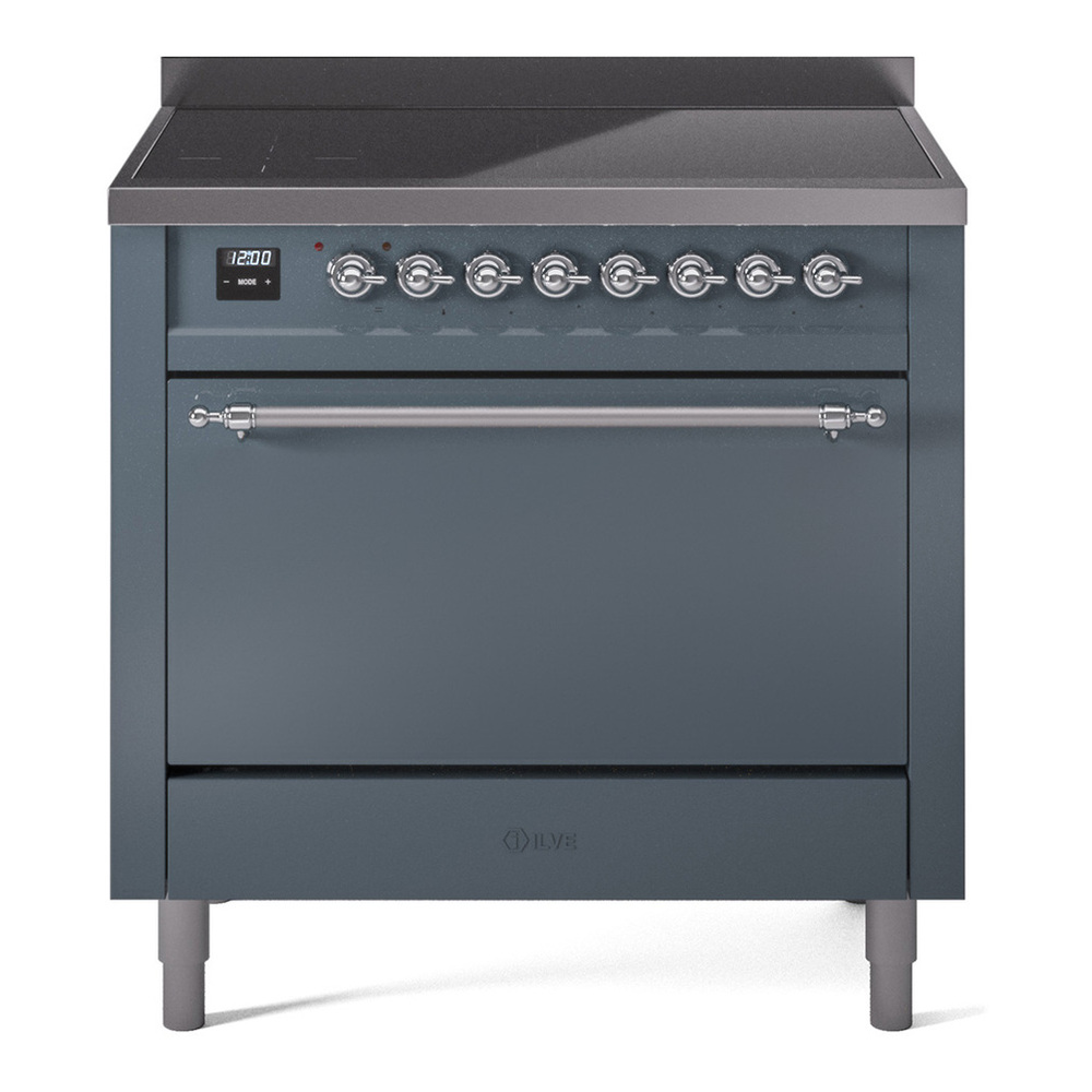 ILVE UPI366QNMPBGC Nostalgie II 36 inch Induction Range with 6 Elements (Solid Door, Blue Grey, Chrome) 1 UPI366QNMPBGC