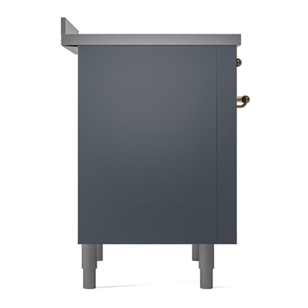 ILVE UPI366QNMPBGG Nostalgie II 36 inch Induction Range with 6 Elements (Solid Door, Blue Grey, Brass) 7 ILVE_UPI366QNMPBGG_Nostalgie_II_Left_Angle