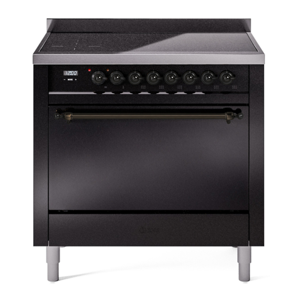 ILVE UPI366QNMPBKB Nostalgie II 36 inch Induction Range with 6 Elements (Solid Door, Glossy Black, Burnished)