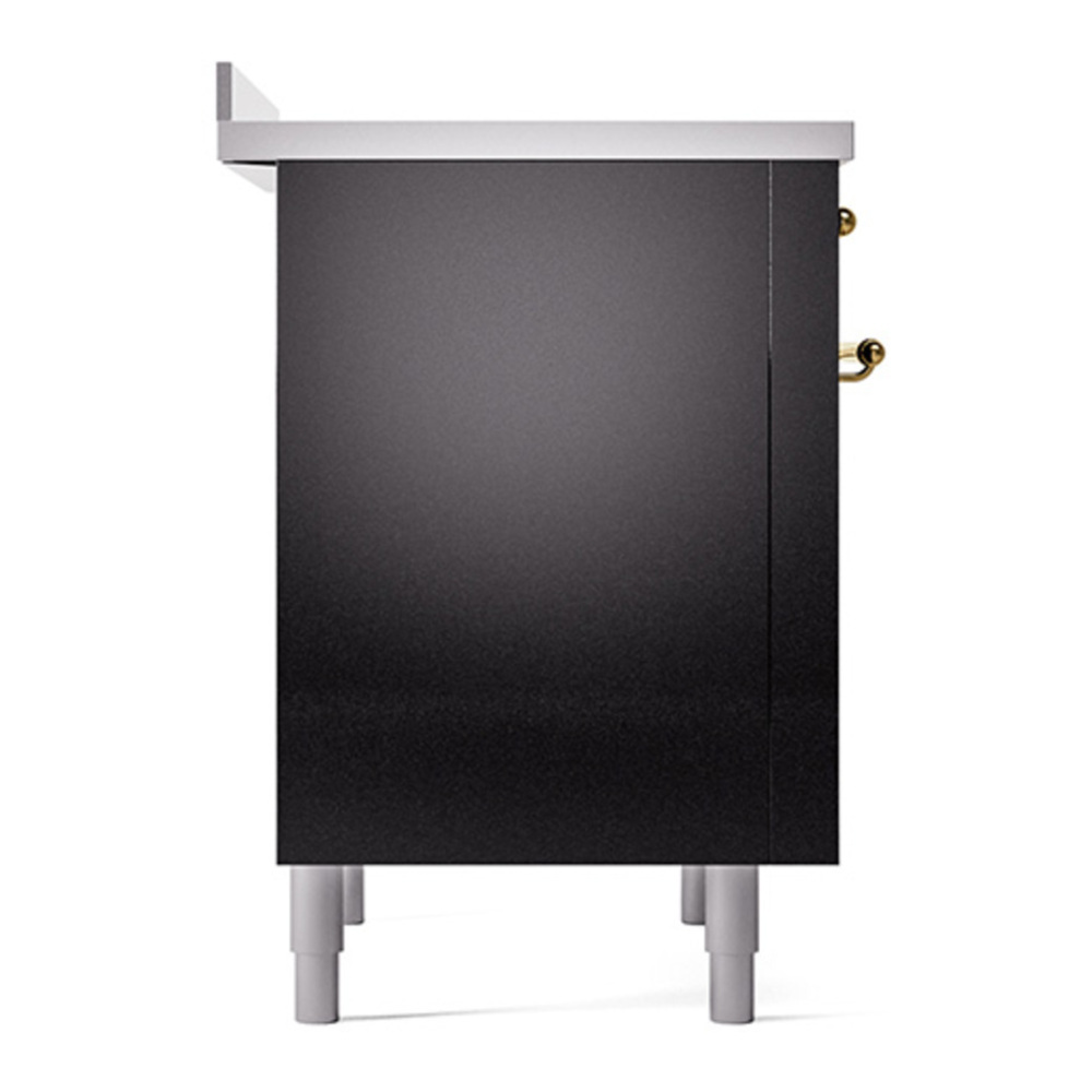ILVE UPI366QNMPBKG Nostalgie II 36 inch Induction Range with 6 Elements (Solid Door, Glossy Black, Brass) 7 ILVE_UPI366QNMPBKG_Nostalgie_II_Left_Angle