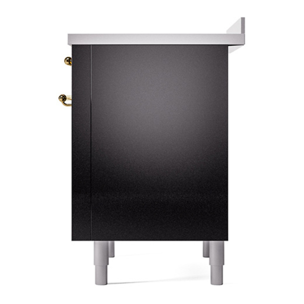 ILVE UPI366QNMPBKG Nostalgie II 36 inch Induction Range with 6 Elements (Solid Door, Glossy Black, Brass) 8 ILVE_UPI366QNMPBKG_Nostalgie_II_Right_Angle