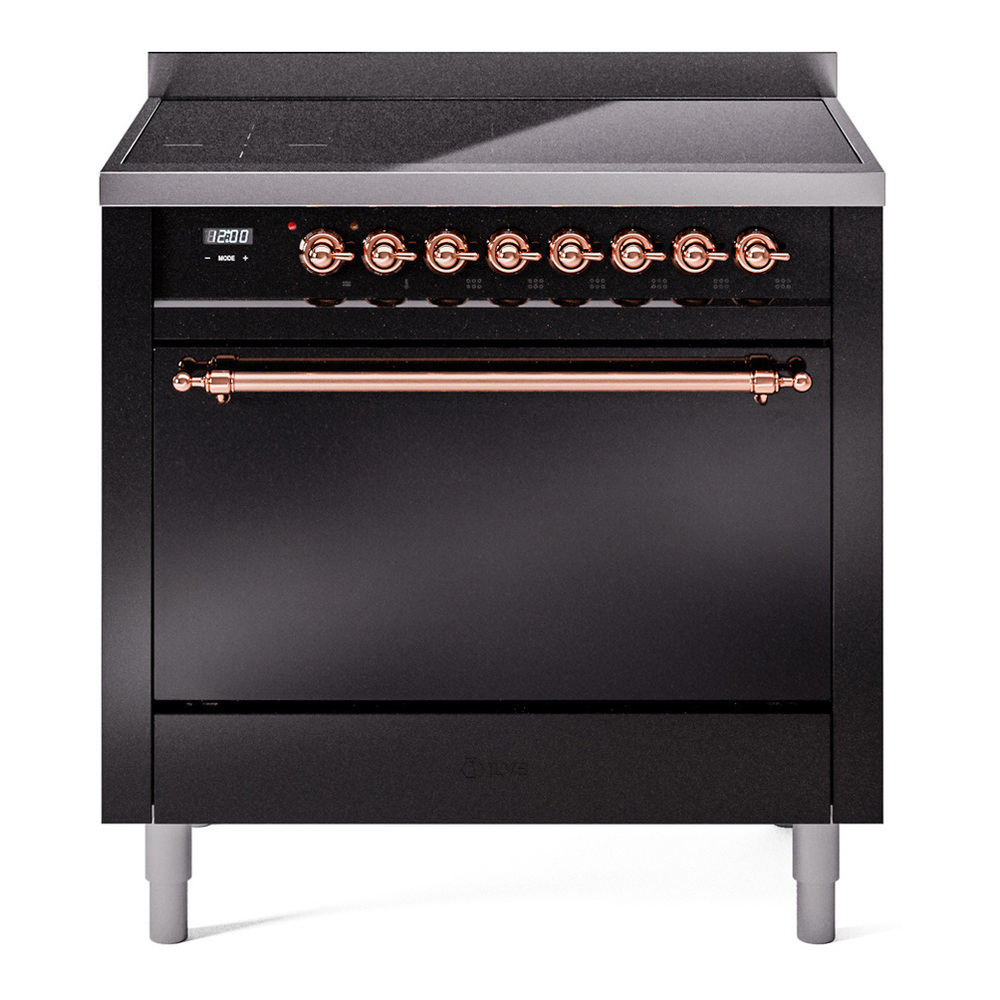 ILVE UPI366QNMPBKP Nostalgie II 36 inch Induction Range with 6 Elements (Solid Door, Glossy Black, Copper) 1 UPI366QNMPBKP