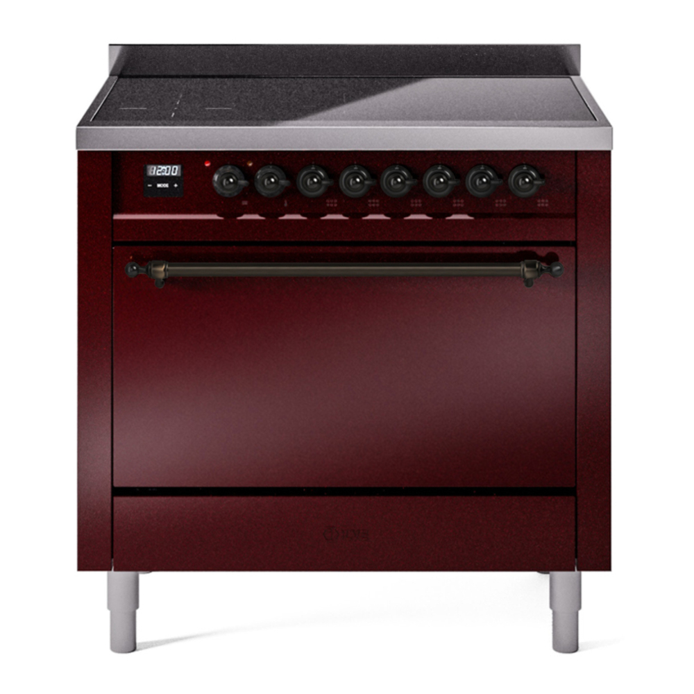 ILVE UPI366QNMPBUB Nostalgie II 36 inch Induction Range with 6 Elements (Solid Door, Burgundy, Burnished)