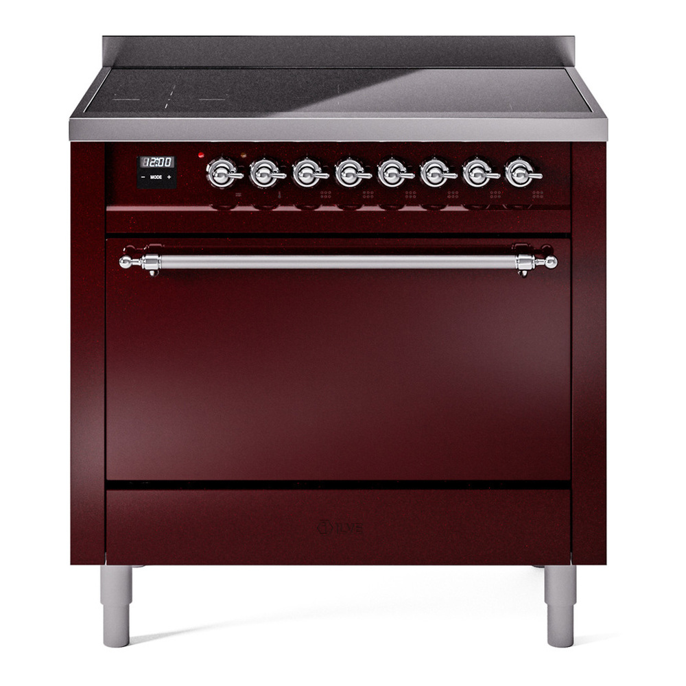 ILVE UPI366QNMPBUC Nostalgie II 36 inch Induction Range with 6 Elements (Solid Door, Burgundy, Chrome) 1 UPI366QNMPBUC
