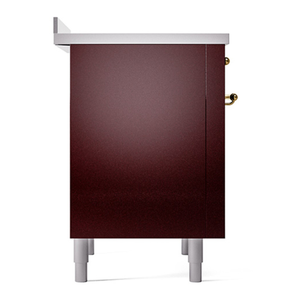 ILVE UPI366QNMPBUG Nostalgie II 36 inch Induction Range with 6 Elements (Solid Door, Burgundy, Brass) 7 ILVE_UPI366QNMPBUG_Nostalgie_II_Left_Angle